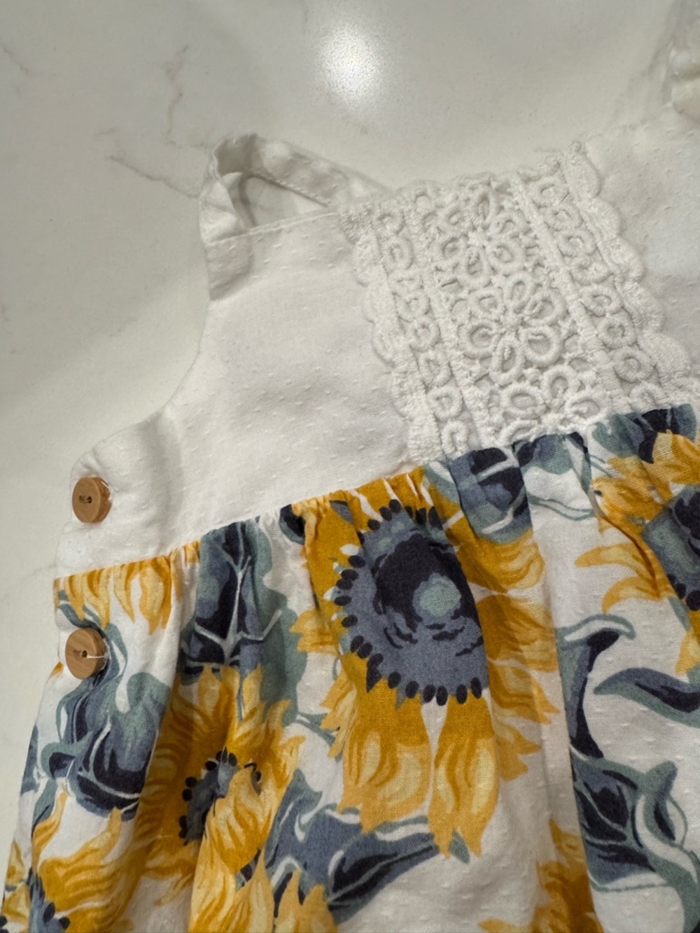 Tommy Bahama Sunflower Baby Bubble Romper - White, Yellow, Gray - Picture 3 of 4
